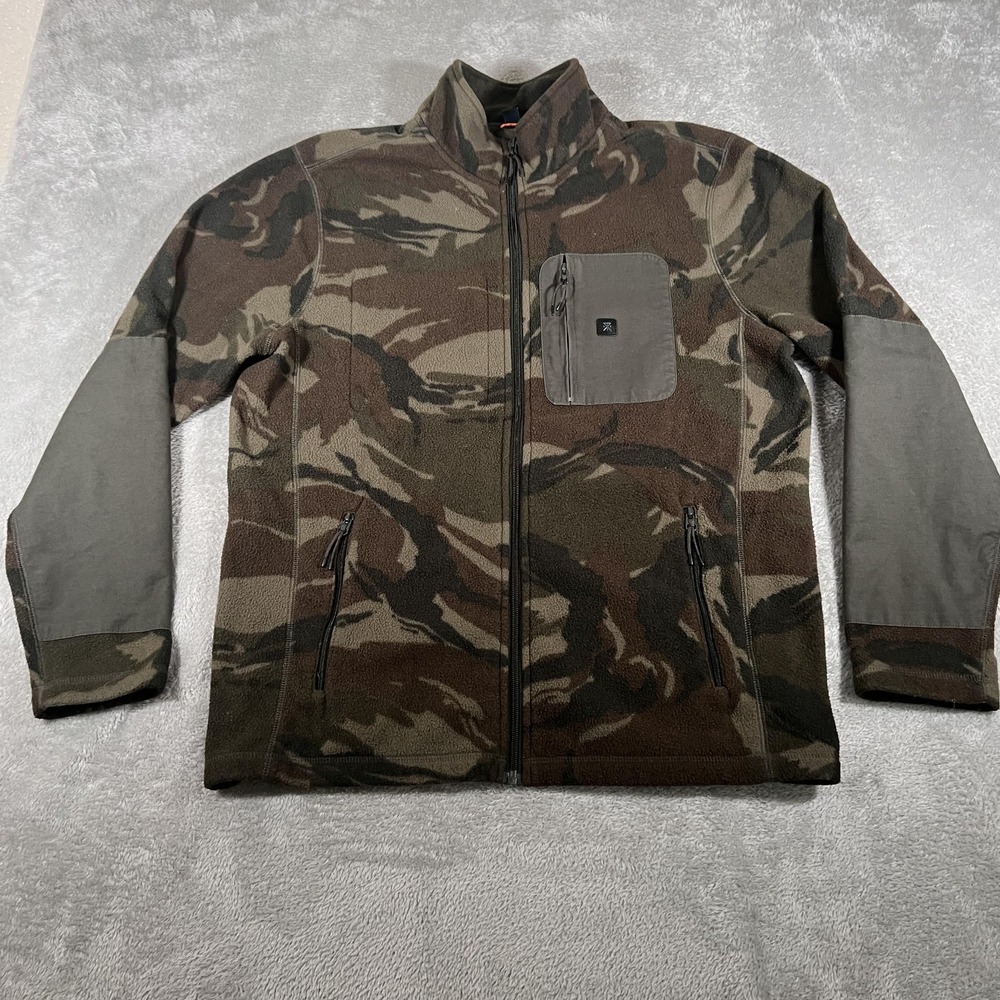 Roark Jacket Mens Large Brown Camo‎ Landfall Fleece Full Zip Outdoor Hiking